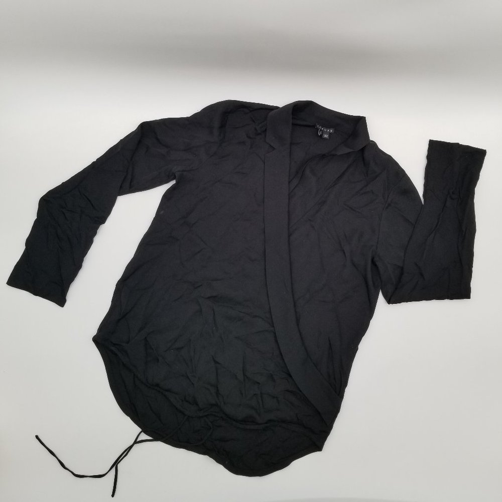 Theory | Faux Wrap Black Silk Top - S